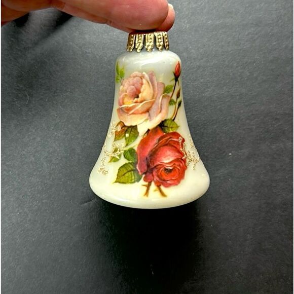 Two West Germany Christmas Bell Shaped Glass Ornaments Victorian Roses - Picture 5 of 11